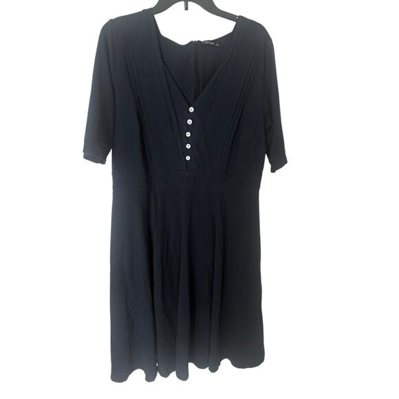 Eshakti Navy Blue Button Front V-Neck Dress‎ 1X 18W w/ 3/4 Length Sleeves - Picture 1 of 4